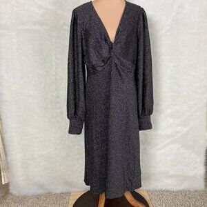 Boden Black Sparkle Metallic Jersey Long Sleeve Midi Party Dress US 16/18R